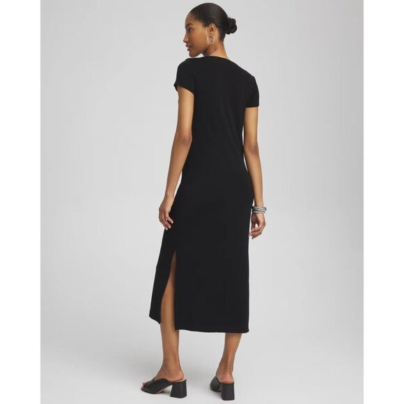 Chico's Size 3 = XL/16 Travelers Classic Black Short Sleeve Maxi Dress Timeless - Picture 3 of 11